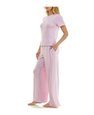 Women's Short-Sleeve T-Shirt and Wide Leg Pants, 2-Piece Pajama Set