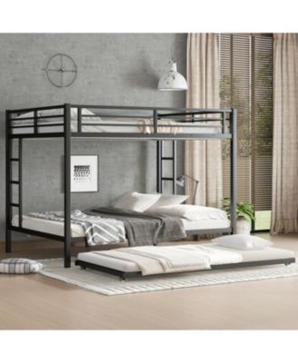 Queen over Queen Metal Bunk Bed with Twin Size Trundle