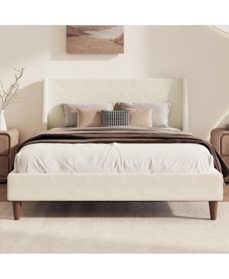 Modern Ivory Boucle Upholstered Platform Bed