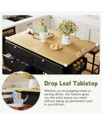 Farmhouse Kitchen Island with Drop Leaf, Storage