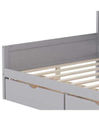 Full Size Daybed with Storage, Wooden L-Shape Bed Frame w/ Desk & Bookshelf