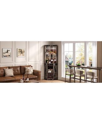 Farmhouse Wine Cabinet with Barn Door & Glass Rack, 72" Tall