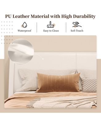  Queen Size White PU Leather Upholstered Platform Bed Frame, No Box Spring Needed