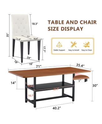 Walnut Dining Table (71") with 8 White PU Chairs