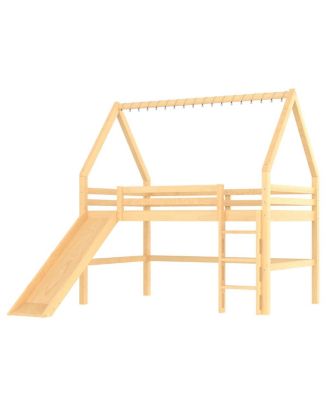 Full Size House Loft Bed with Sills, Tents, Lights, Slide