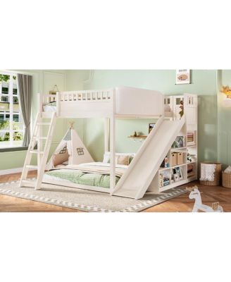 Queen Size Loft Bed with Storage, Ladder, and Slide