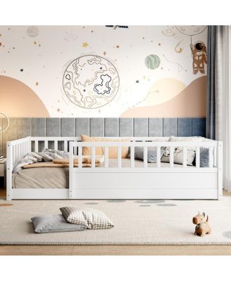 Twin Size Montessori Floor Bed with Security Barrier and Door