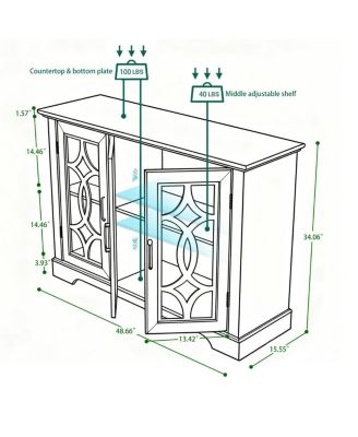 Sideboard with 3 Glass Doors, Adjustable Shelf, Dark Oak Laminate