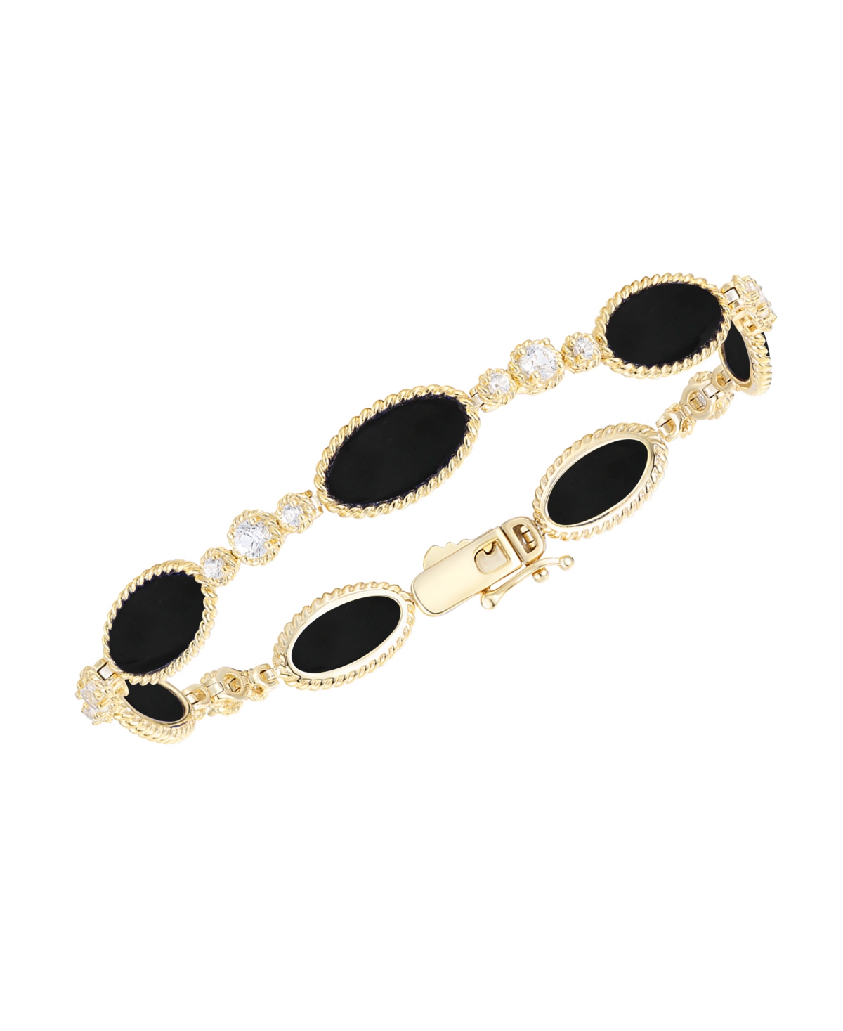 Macy's Jade (12x6mm) and White Sapphire (0.02 ct. t.w.) Bracelet in 14k Gold Over Sterling Silver (Also Available in Onyx)