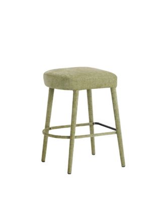 Backless Light Green Upholstered Fabric Bar Stool - Padded Seat, Sturdy Legs, Footrest