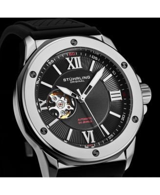 4056 Men s Automatic Open-Heart Watch with NH38A Movement, Screw-Accented Bezel & Rubber Strap