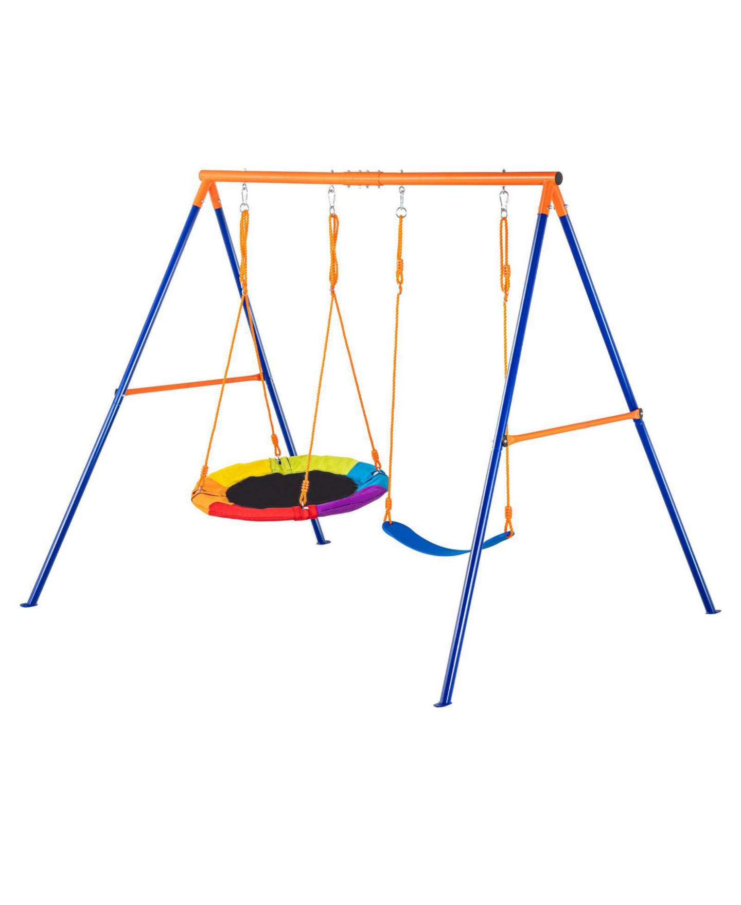 Детские игрушки Mecale A-Frame Metal Backyard Swing Set with Adjustable Ropes, 440 lbs, Ages 3+ — фото 10