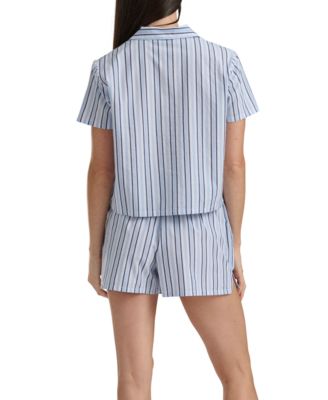 Women's Cropped Button Down Shirt and Boxer Shorts, 2-Piece Set