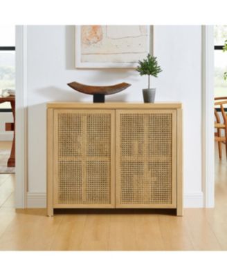 Mid Century Modern Rattan Sideboard Buffet Cabinet with 2 Outlets, Natural