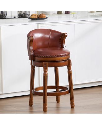Cow top Leather Wooden Bar Stools, 360 Swivel Bar Chair with Backs