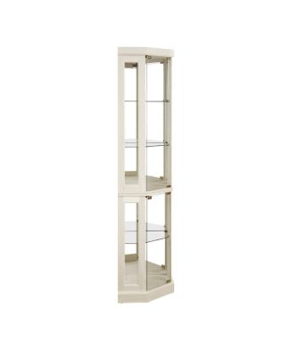 Streamdale Corner Glass Cabinet Lighted Curio Display Case for Living Room, Antique White.