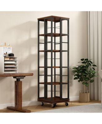 5 Tiers Rotating Bookshelf, 360 Display Wood Spinning Bookshelves