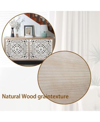 Streamdale Vintage Carved 4-Door Wood Cabinet with Metal Base