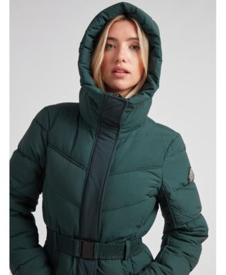 Women's Diamond Belted Hooded Down Coat