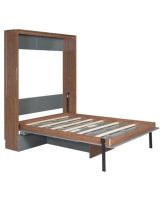 Full Size Murphy Bed with Foldable Desk &acirc;€“ Space Saving Wall Bed - Walnut & Gray
