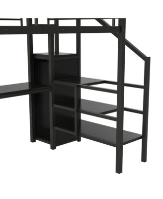 Metal Loft Bed with Desk, Storage Staircase & Wardrobe