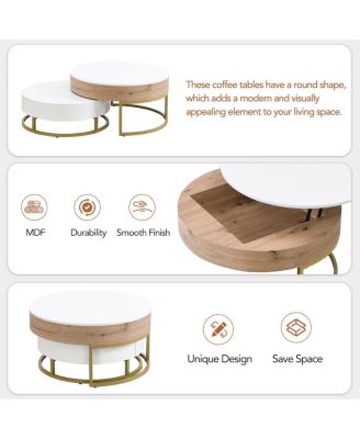 Modern Round Lift-top Nesting Coffee Tables with 2 Drawers
