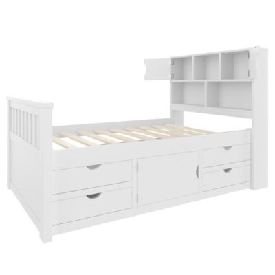 Twin Captain Platform Bed Frame with Storage, Bookcases, Shelves, 4 Drawers