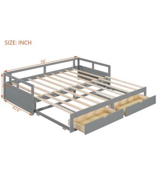 Wooden Daybed with Trundle and Storage Drawers, Extendable Sofa Bed