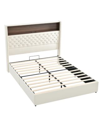 Queen Size Velvet Tufted Bed Frame with USB & Night Light
