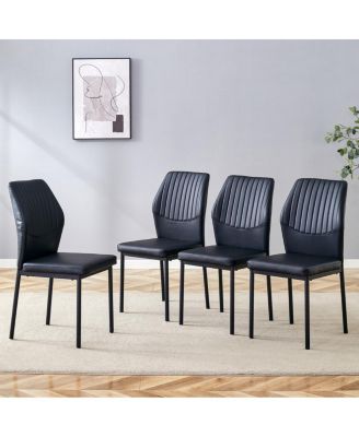 Luxury Simple Chair - Set of 4 Black PU Dining Chairs with Metal Legs