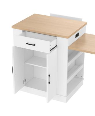 Extendable Island console with drawers, cabinet, and shelving