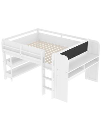 Full Loft Bed with Multi-storage Bookcases, Boxes & Drawers, Desk