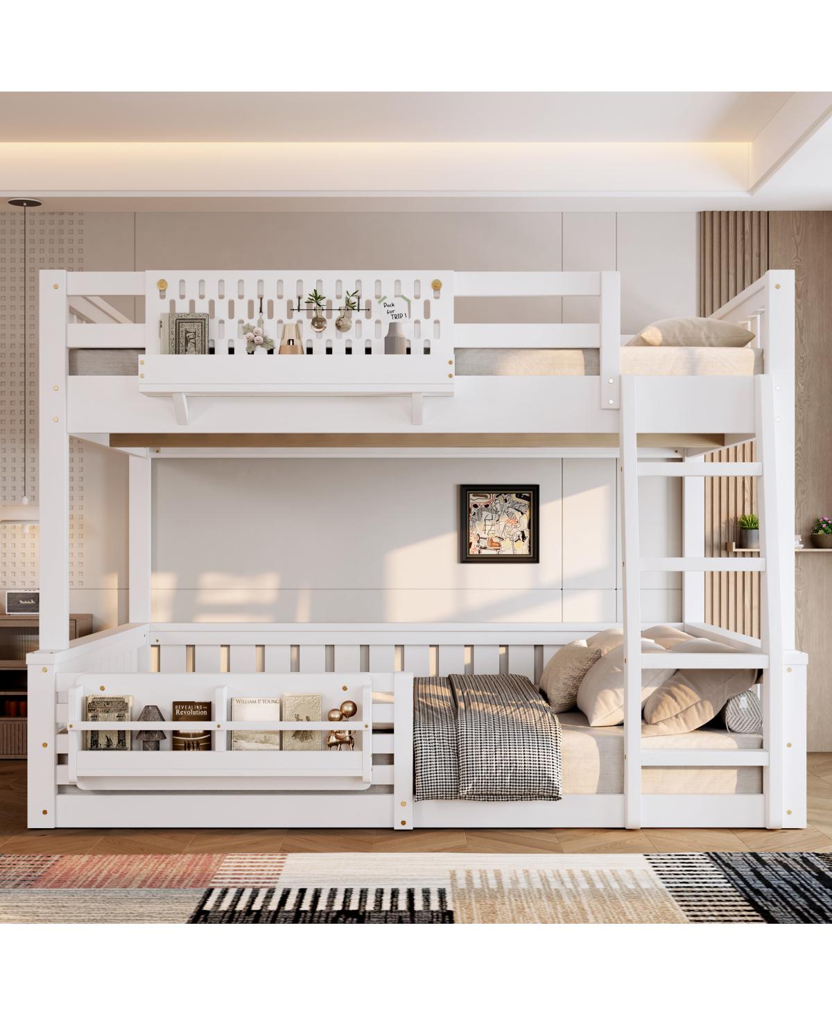 Streamdale Furniture Full Xl over Queen Bunk Bed with Ladder, Guardrails, Pegboard & Bookshelf