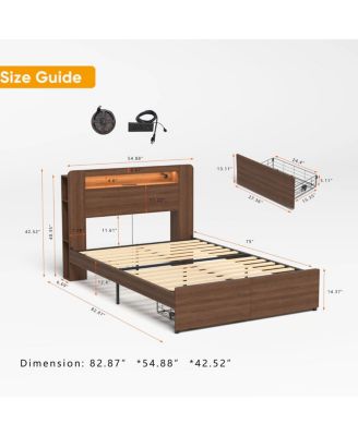 Wood Platform Bed Frame Full Size with Storage Drawers & LED Headboard