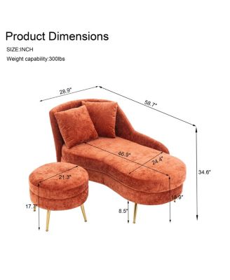 58" Indoor Chenille Chair with Left Armrest & Lumbar Pillow, Footstool Included.