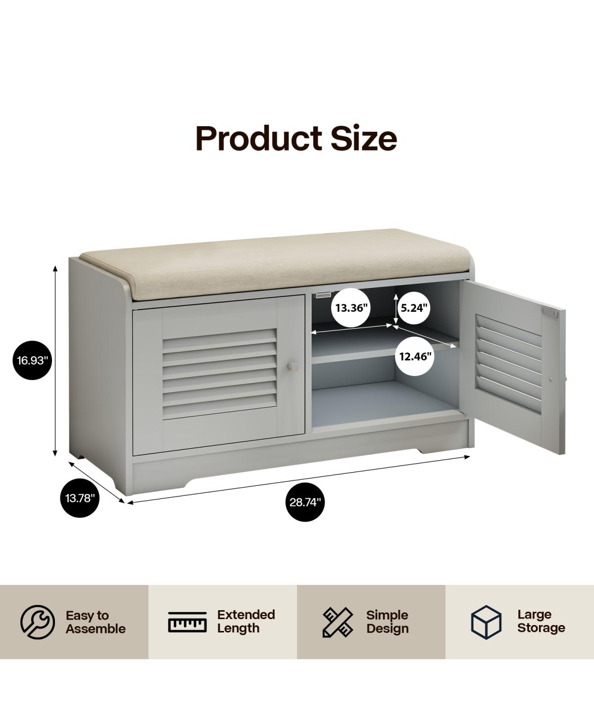 Streamdale Furniture Streamdale Shoe Storage Bench with 2 Door Cabinet & Cushion - Entryway Hallway Solution