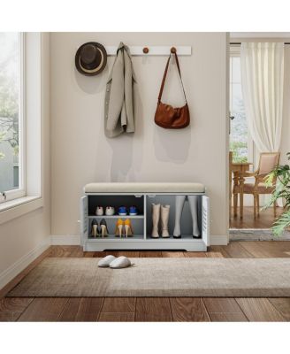 Streamdale Shoe Storage Bench with 2 Door Cabinet & Cushion - Entryway Hallway Solution