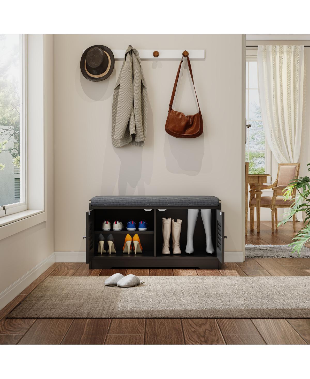 Streamdale Furniture Streamdale Shoe Storage Bench with 2 Door Cabinet and Cushion, Adjustable Shelves