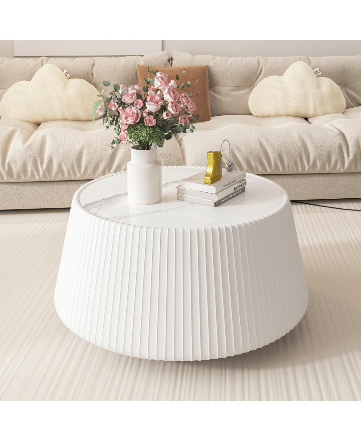 Streamdale Furniture Streamdale Modern Leather Sofa Coffee Table with Sintered Stone Top