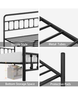 Metal Bed Frame, Twin Size with Headboard, Under Bed Storage, Black
