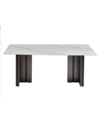 Streamdale 69" Rectangular Dining Table, Modern Style, Tempered Glass Marble Top, Gray Legs