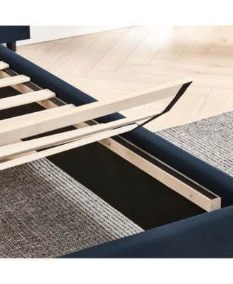 King Size Velvet Upholstered Bed Frame with Vertical Stripes & Headboard