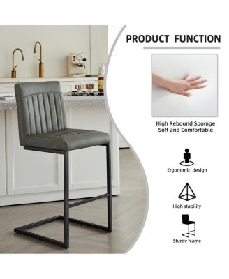 Faux Leather Bar Stool with Tufted Backrest & Footrest