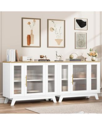 36 Inch Sideboard Buffet, Decorative Cabinet with Fluted Glass Doors and Adjustable Shelves, Modern Coffee Bar Cabinet for Kitchen, Dining Room