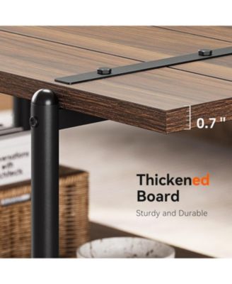 41" Large 2-Tier Gray Wood Coffee Table with Storage Shelf - Farmhouse Modern Rustic Metal Rectangle Center Living Room Coffee Table