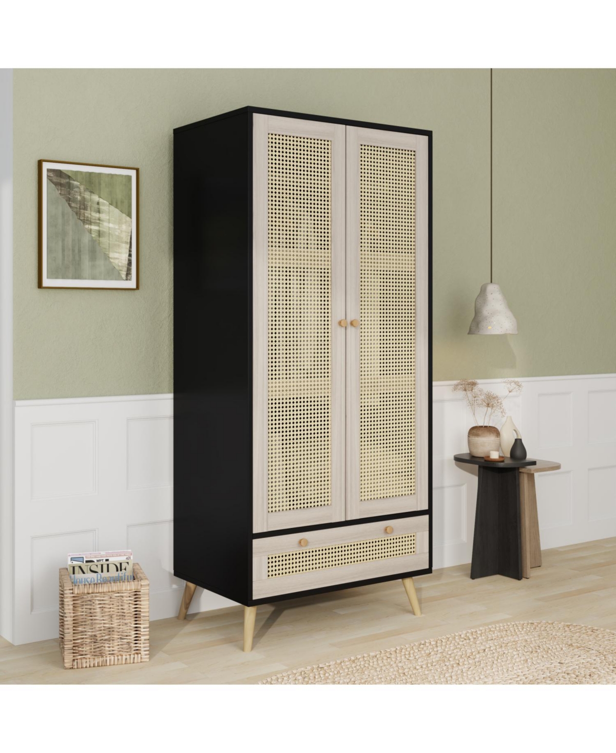 Streamdale Furniture 70" Rattan Door Armoire Boho Wardrobe Closet