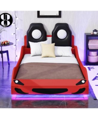 Wood Race Car Twin Bed with LED