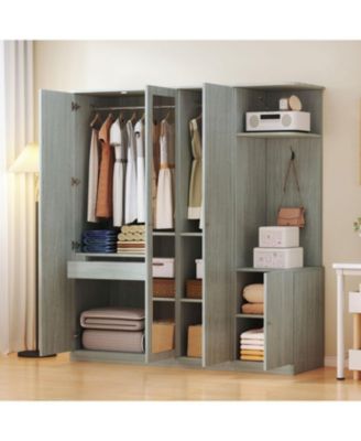 4-Door Wardrobe with Shelves Drawers and Full-Length Mirror
