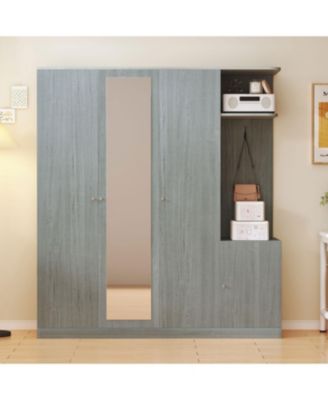 4-Door Wardrobe with Shelves Drawers and Full-Length Mirror