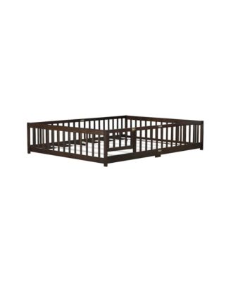 Queen Floor Bed with Fence & Guardrails